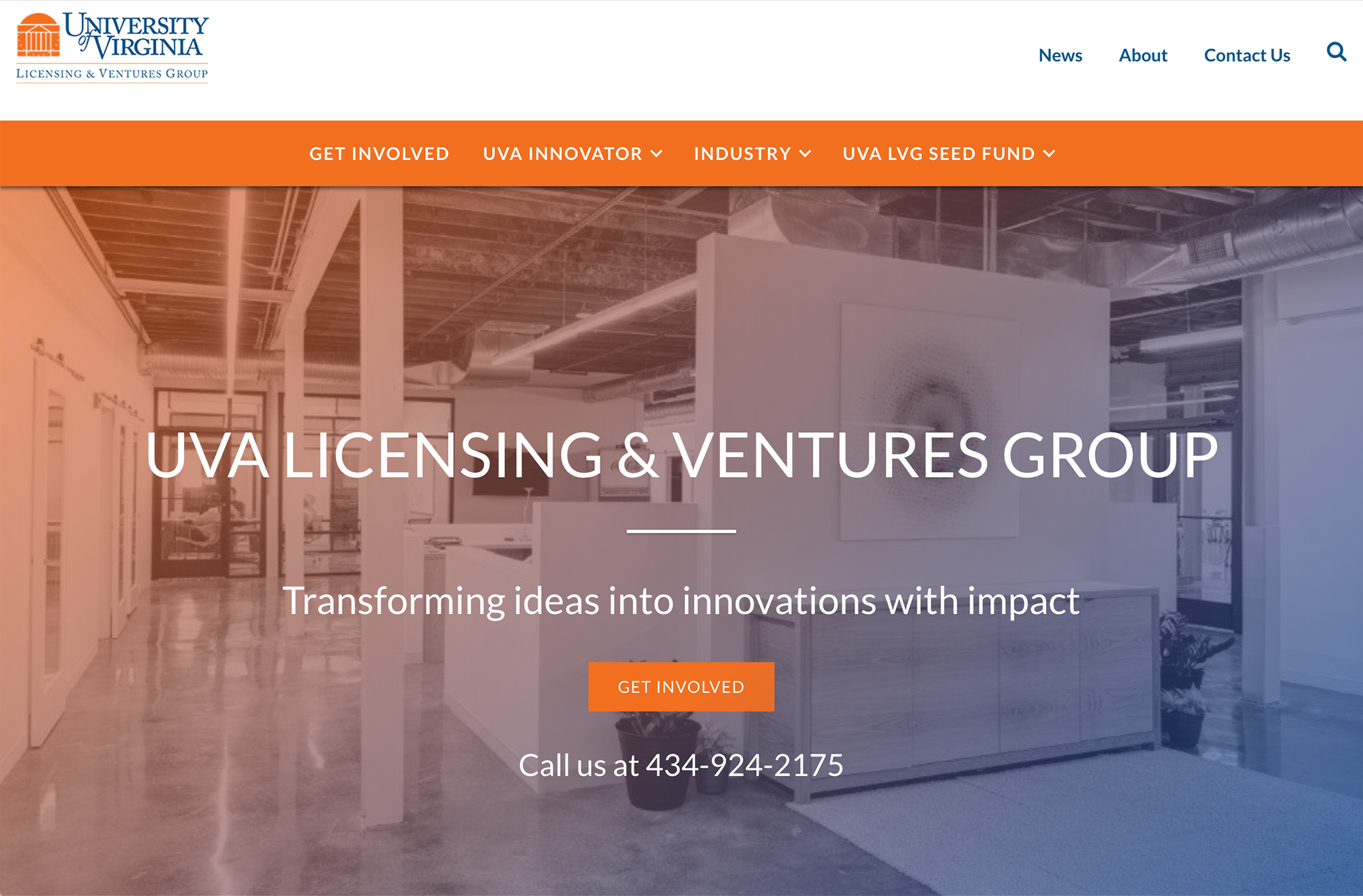 Screenshot of the UVA Licensing and Ventures group Website