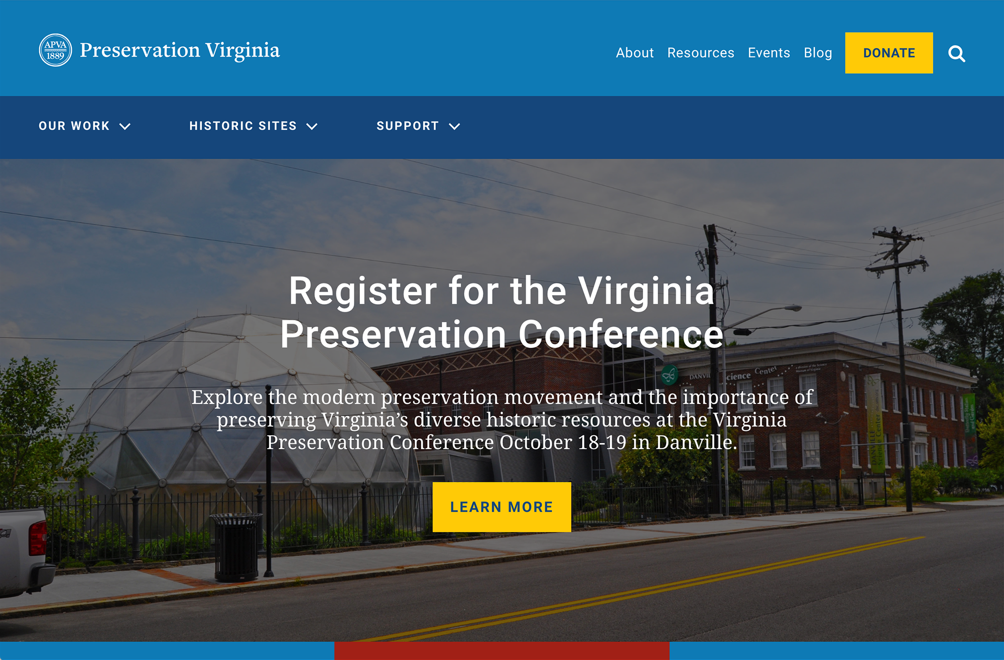 Screenshot of the Preservation Virginia Website